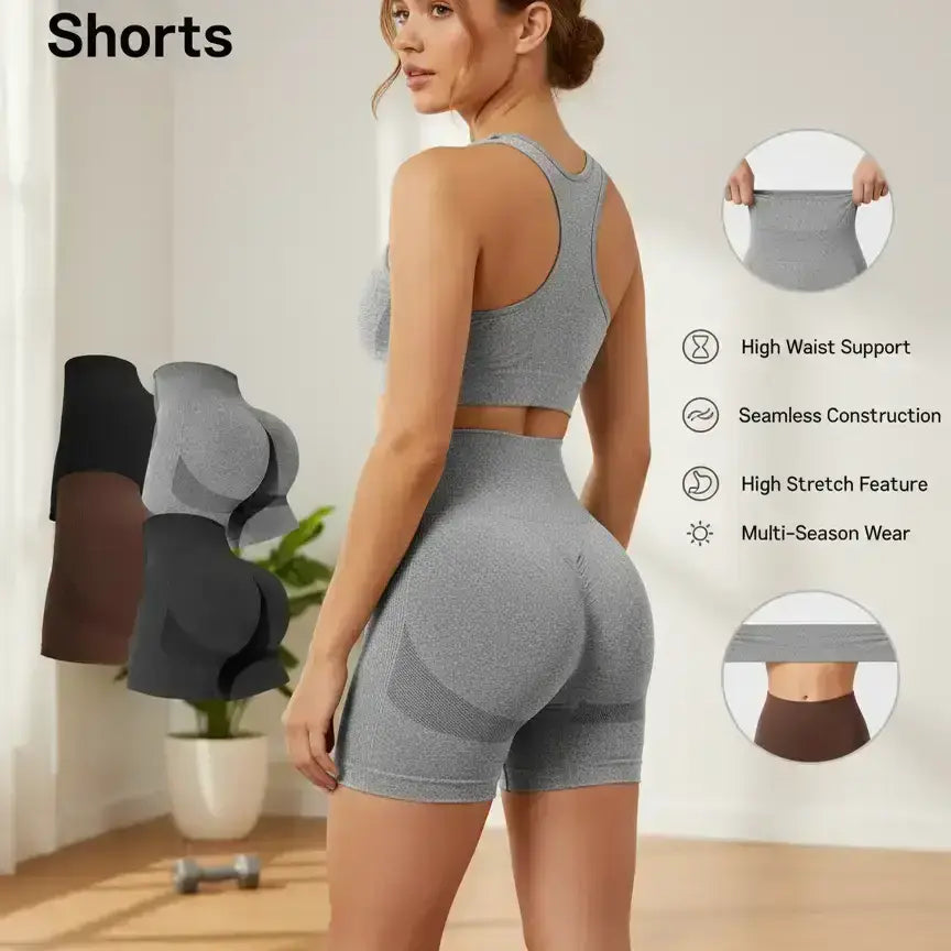 Women'S Multicolor Solid High Waist Sports Gym Shorts, Workout Exercise Shorts, Spring Seamless High Stretch Comfortable Breathable Tummy Control Gym Workout Running Yoga Shorts
