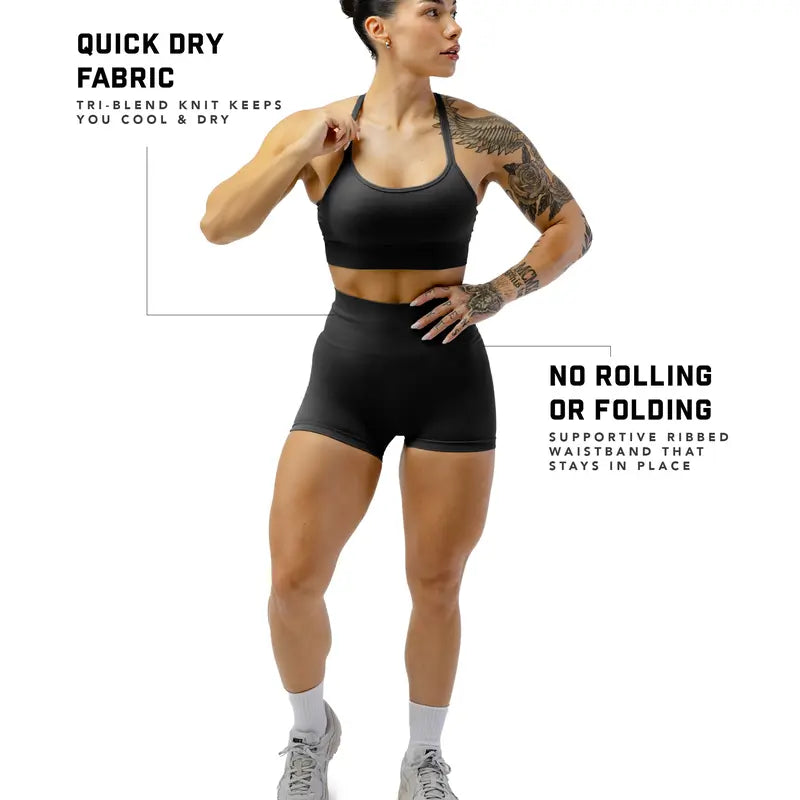 Gymreapers Halo Athletic Compression Shorts for Women - Seamless Knit Interlock Fabric for Breathability and Flexibility, Gym Training Shorts, High Stretch Shorts
