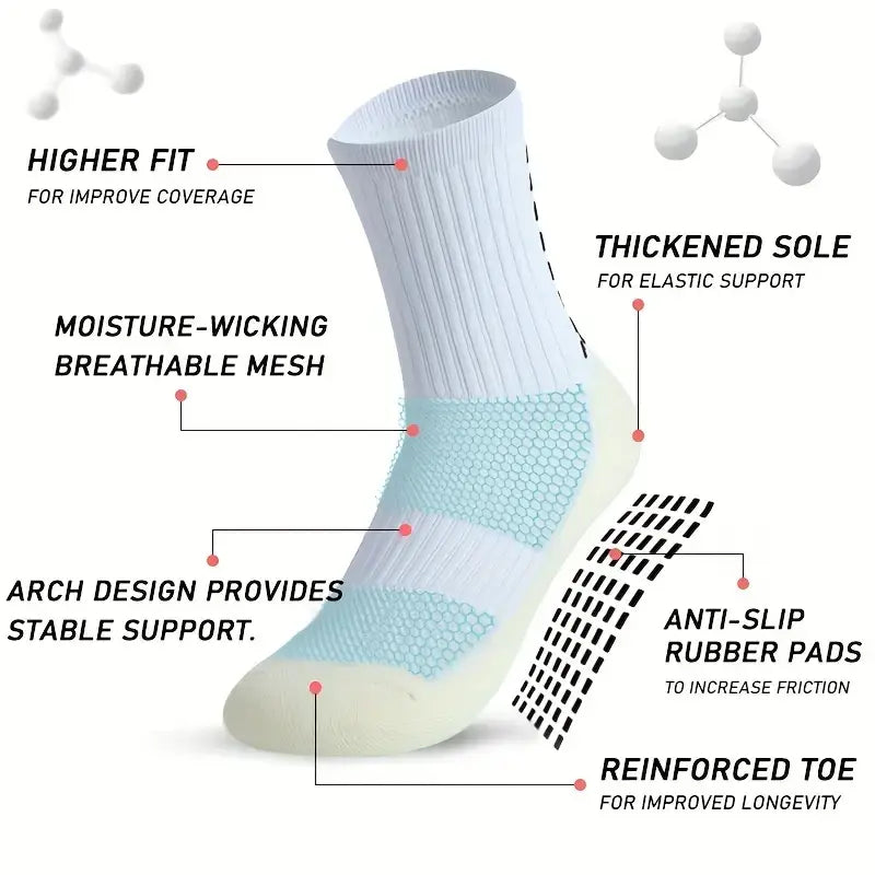 Lpxpass Adults' Grip Sports Socks - Cushioned, Breathable Crew Soccer Accessories, Non-Slip Silicone Soles for Stable Grip for Outdoor Field Play, Universal Sport Use, Hand Wash (3,6,10 Pairs)