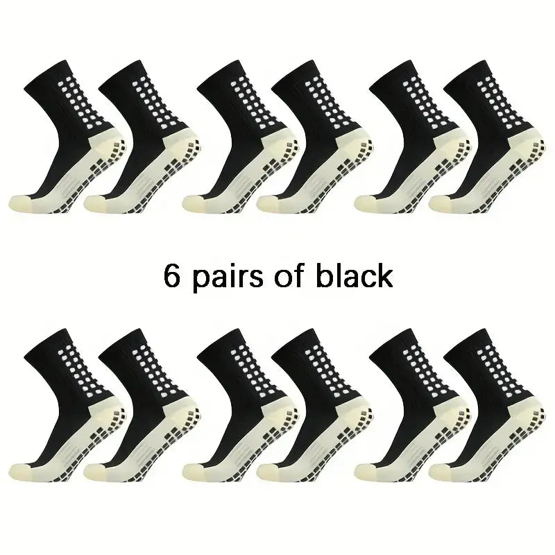 Lpxpass Adults' Grip Sports Socks - Cushioned, Breathable Crew Soccer Accessories, Non-Slip Silicone Soles for Stable Grip for Outdoor Field Play, Universal Sport Use, Hand Wash (3,6,10 Pairs)