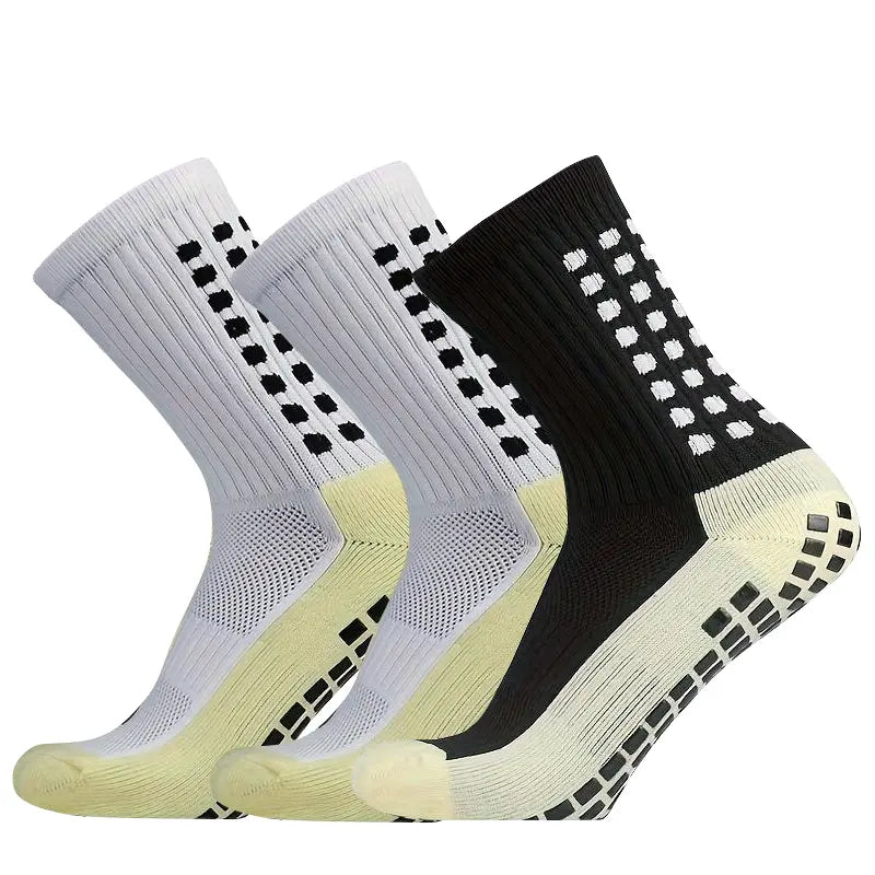 Lpxpass Adults' Grip Sports Socks - Cushioned, Breathable Crew Soccer Accessories, Non-Slip Silicone Soles for Stable Grip for Outdoor Field Play, Universal Sport Use, Hand Wash (3,6,10 Pairs)