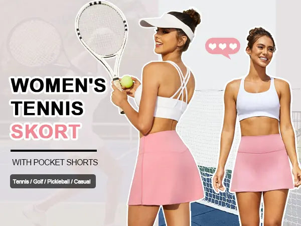DLOODA Women'S High-Waist High-Stretch Synthetic Fitted Above-The-Knee Skirted Shorts, Tennis Attire Activewear with Pocket Bottoms for Summer Golf Workouts