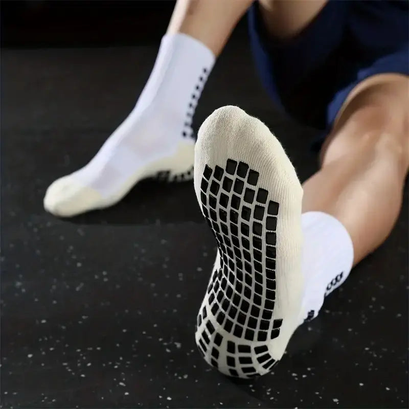 Lpxpass Adults' Grip Sports Socks - Cushioned, Breathable Crew Soccer Accessories, Non-Slip Silicone Soles for Stable Grip for Outdoor Field Play, Universal Sport Use, Hand Wash (3,6,10 Pairs)