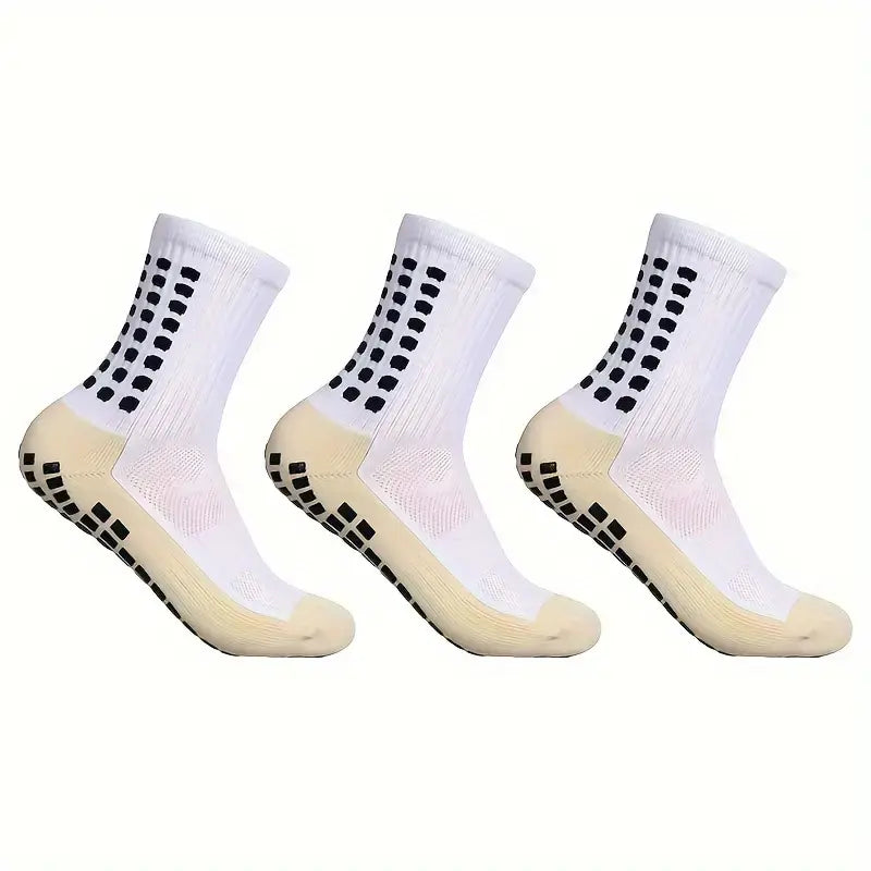 Lpxpass Adults' Grip Sports Socks - Cushioned, Breathable Crew Soccer Accessories, Non-Slip Silicone Soles for Stable Grip for Outdoor Field Play, Universal Sport Use, Hand Wash (3,6,10 Pairs)