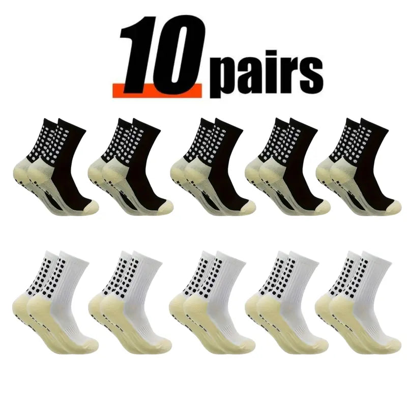Lpxpass Adults' Grip Sports Socks - Cushioned, Breathable Crew Soccer Accessories, Non-Slip Silicone Soles for Stable Grip for Outdoor Field Play, Universal Sport Use, Hand Wash (3,6,10 Pairs)