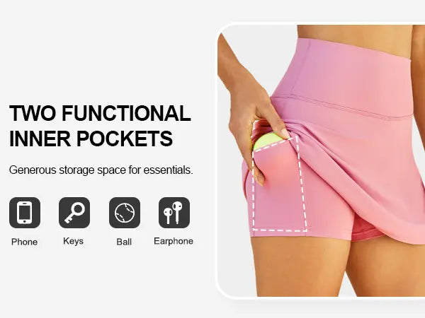 DLOODA Women'S High-Waist High-Stretch Synthetic Fitted Above-The-Knee Skirted Shorts, Tennis Attire Activewear with Pocket Bottoms for Summer Golf Workouts