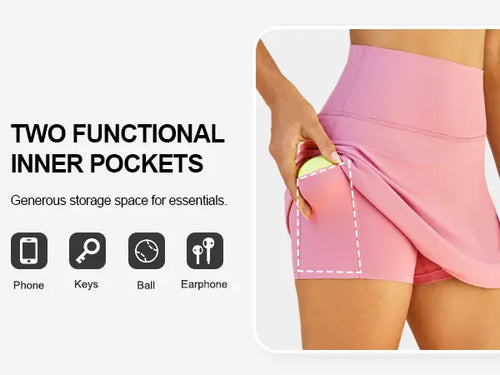 DLOODA Women'S High-Waist High-Stretch Synthetic Fitted Above-The-Knee Skirted Shorts, Tennis Attire Activewear with Pocket Bottoms for Summer Golf Workouts