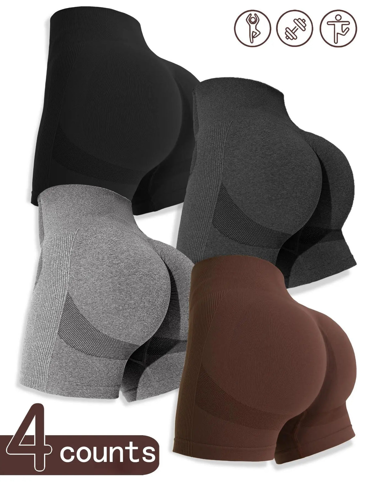 Women'S Multicolor Solid High Waist Sports Gym Shorts, Workout Exercise Shorts, Spring Seamless High Stretch Comfortable Breathable Tummy Control Gym Workout Running Yoga Shorts