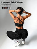 Women'S Leopard Print Two-Piece Set, Sporty Suit, Adjustable Straps Backless Top + High Waist Tight Bottoms, Sporty Yoga Fitness