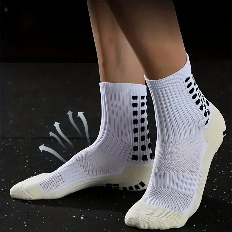 Lpxpass Adults' Grip Sports Socks - Cushioned, Breathable Crew Soccer Accessories, Non-Slip Silicone Soles for Stable Grip for Outdoor Field Play, Universal Sport Use, Hand Wash (3,6,10 Pairs)