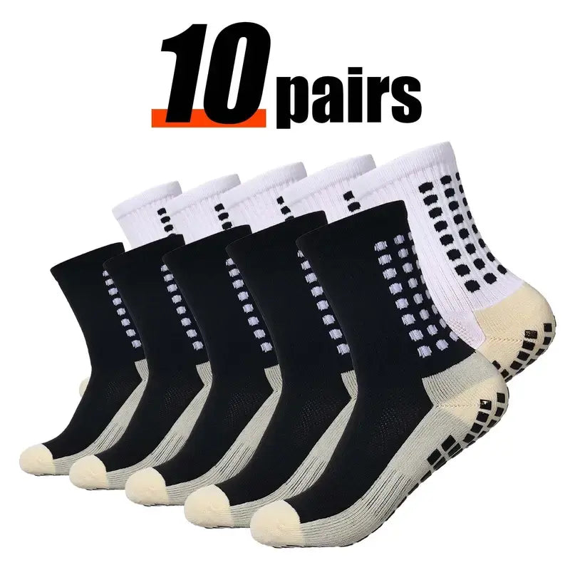 Lpxpass Adults' Grip Sports Socks - Cushioned, Breathable Crew Soccer Accessories, Non-Slip Silicone Soles for Stable Grip for Outdoor Field Play, Universal Sport Use, Hand Wash (3,6,10 Pairs)