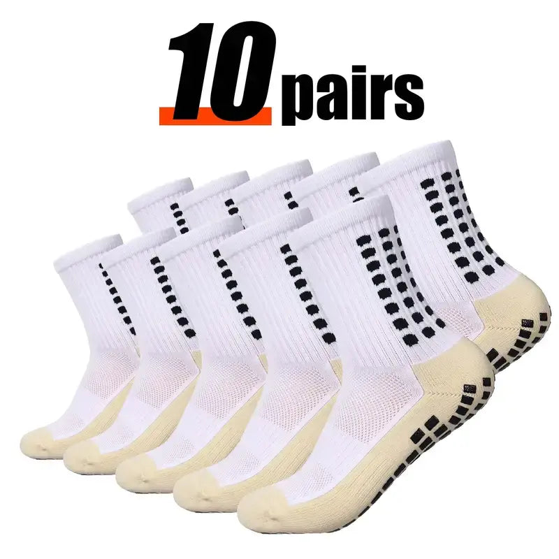 Lpxpass Adults' Grip Sports Socks - Cushioned, Breathable Crew Soccer Accessories, Non-Slip Silicone Soles for Stable Grip for Outdoor Field Play, Universal Sport Use, Hand Wash (3,6,10 Pairs)