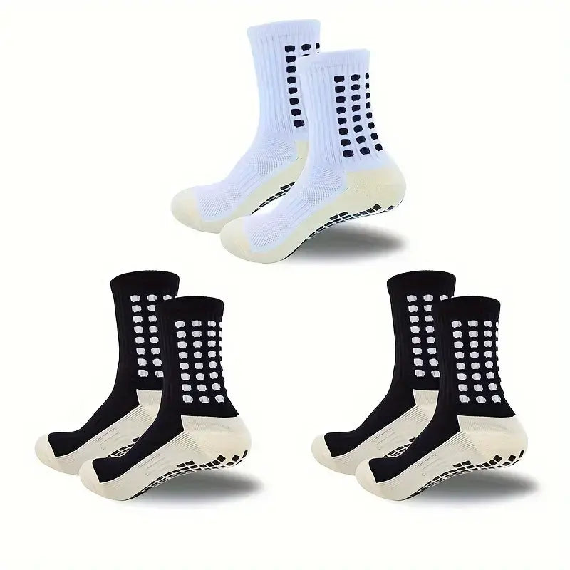 Lpxpass Adults' Grip Sports Socks - Cushioned, Breathable Crew Soccer Accessories, Non-Slip Silicone Soles for Stable Grip for Outdoor Field Play, Universal Sport Use, Hand Wash (3,6,10 Pairs)