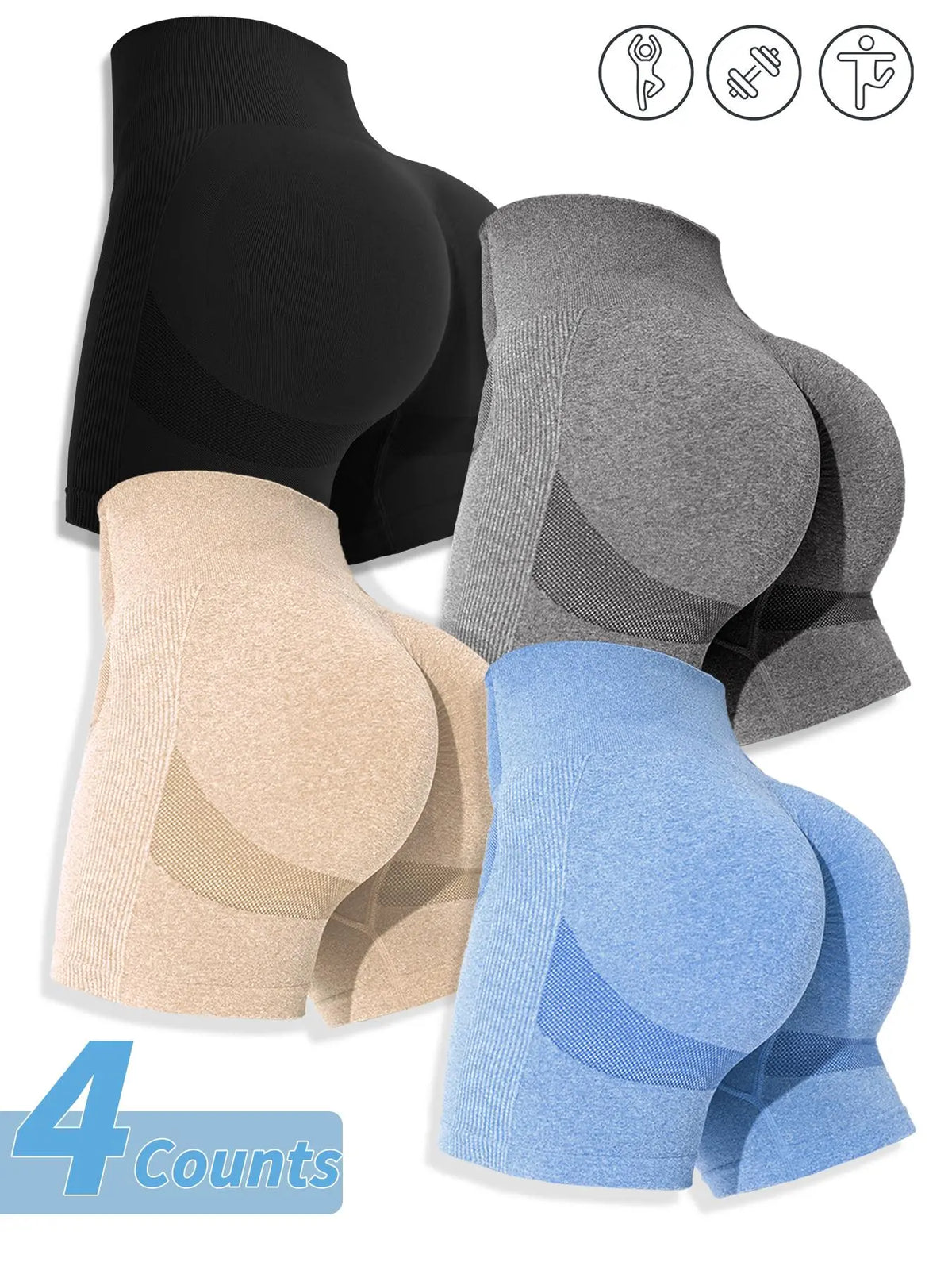 Women'S Multicolor Solid High Waist Sports Gym Shorts, Workout Exercise Shorts, Spring Seamless High Stretch Comfortable Breathable Tummy Control Gym Workout Running Yoga Shorts