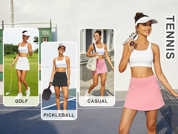 DLOODA Women'S High-Waist High-Stretch Synthetic Fitted Above-The-Knee Skirted Shorts, Tennis Attire Activewear with Pocket Bottoms for Summer Golf Workouts