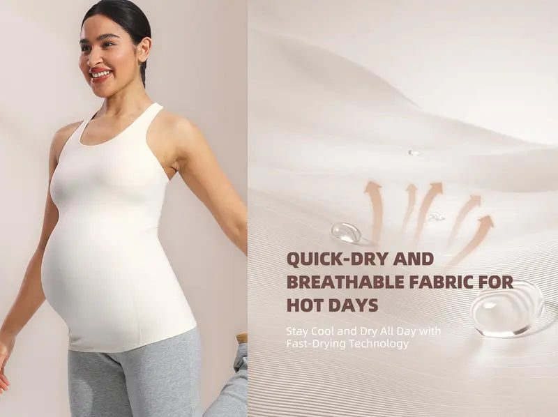 POSHDIVAH Women'S Maternity Tank Tops with Built-In Padded Bra - Sleeveless, Belly Support, Elastic Nylon Pregnancy Clothes for Yoga, Summer Workout - Breastfeeding, Tank Top Nursing Clothes
