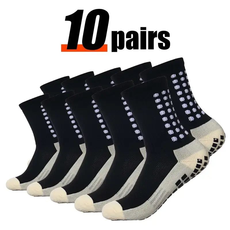 Lpxpass Adults' Grip Sports Socks - Cushioned, Breathable Crew Soccer Accessories, Non-Slip Silicone Soles for Stable Grip for Outdoor Field Play, Universal Sport Use, Hand Wash (3,6,10 Pairs)