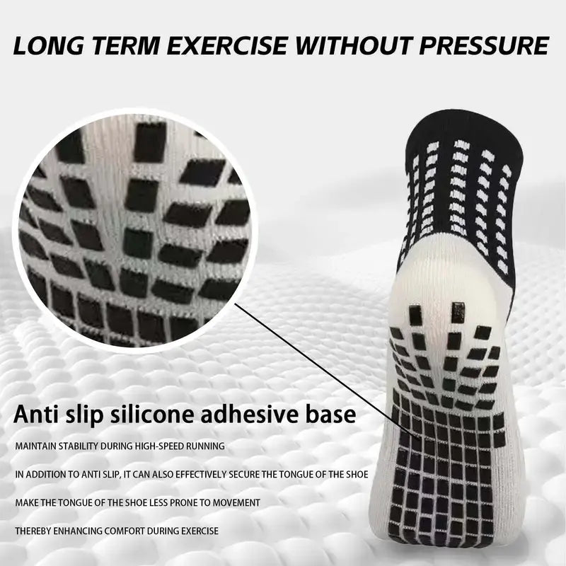 Lpxpass Adults' Grip Sports Socks - Cushioned, Breathable Crew Soccer Accessories, Non-Slip Silicone Soles for Stable Grip for Outdoor Field Play, Universal Sport Use, Hand Wash (3,6,10 Pairs)