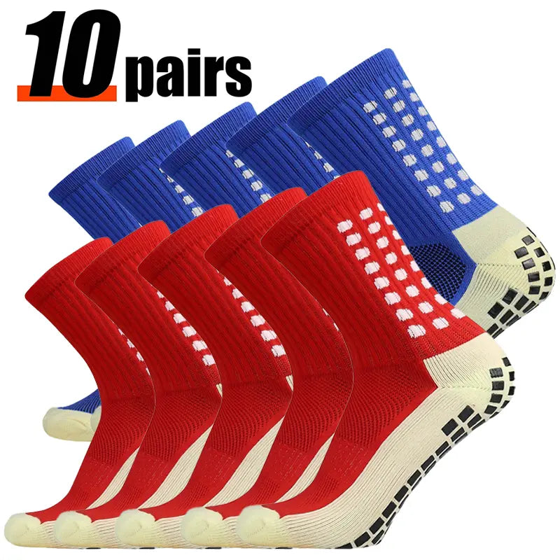 Lpxpass Adults' Grip Sports Socks - Cushioned, Breathable Crew Soccer Accessories, Non-Slip Silicone Soles for Stable Grip for Outdoor Field Play, Universal Sport Use, Hand Wash (3,6,10 Pairs)