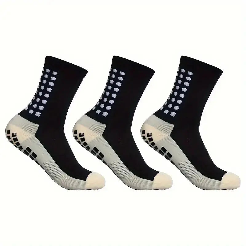 Lpxpass Adults' Grip Sports Socks - Cushioned, Breathable Crew Soccer Accessories, Non-Slip Silicone Soles for Stable Grip for Outdoor Field Play, Universal Sport Use, Hand Wash (3,6,10 Pairs)