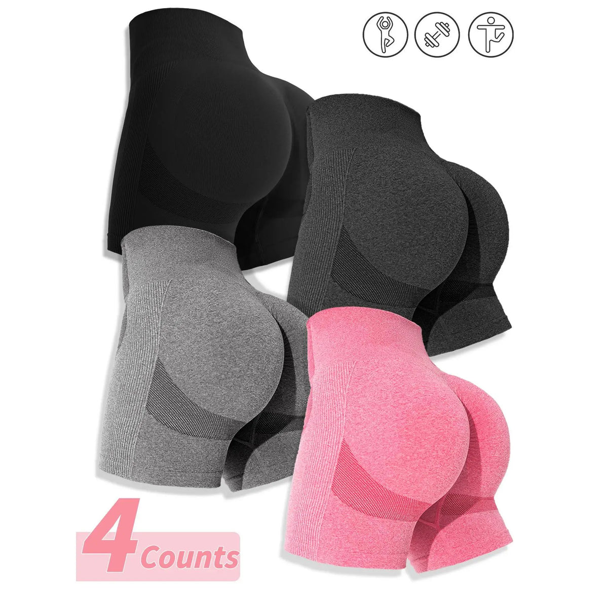 Women'S Multicolor Solid High Waist Sports Gym Shorts, Workout Exercise Shorts, Spring Seamless High Stretch Comfortable Breathable Tummy Control Gym Workout Running Yoga Shorts