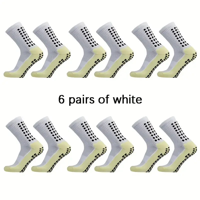 Lpxpass Adults' Grip Sports Socks - Cushioned, Breathable Crew Soccer Accessories, Non-Slip Silicone Soles for Stable Grip for Outdoor Field Play, Universal Sport Use, Hand Wash (3,6,10 Pairs)