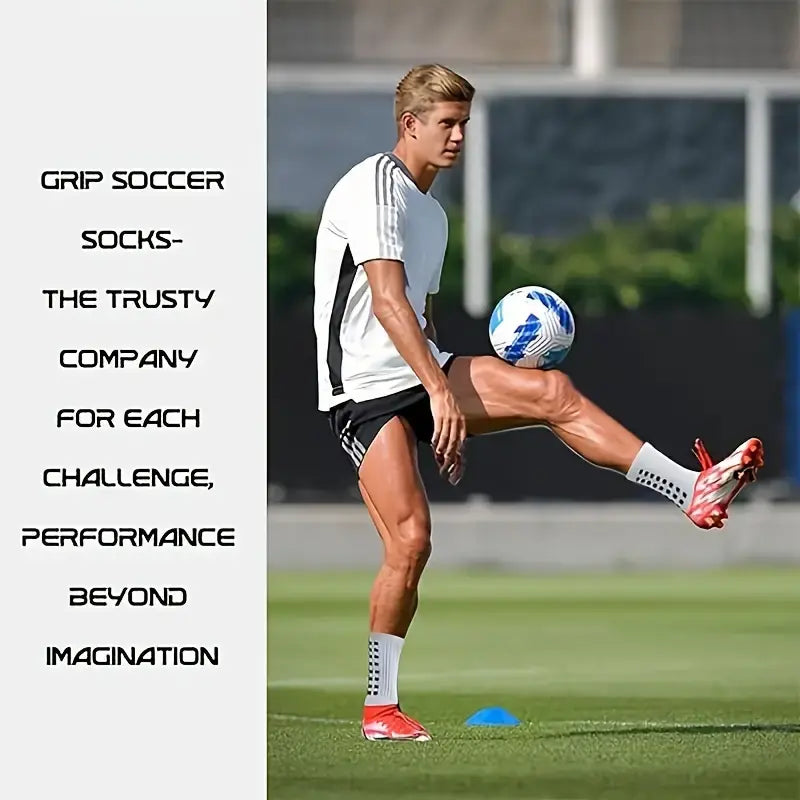 Lpxpass Adults' Grip Sports Socks - Cushioned, Breathable Crew Soccer Accessories, Non-Slip Silicone Soles for Stable Grip for Outdoor Field Play, Universal Sport Use, Hand Wash (3,6,10 Pairs)