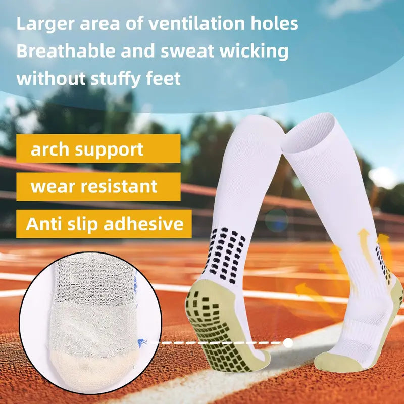 Lpxpass Adults' Grip Sports Socks - Cushioned, Breathable Crew Soccer Accessories, Non-Slip Silicone Soles for Stable Grip for Outdoor Field Play, Universal Sport Use, Hand Wash (3,6,10 Pairs)