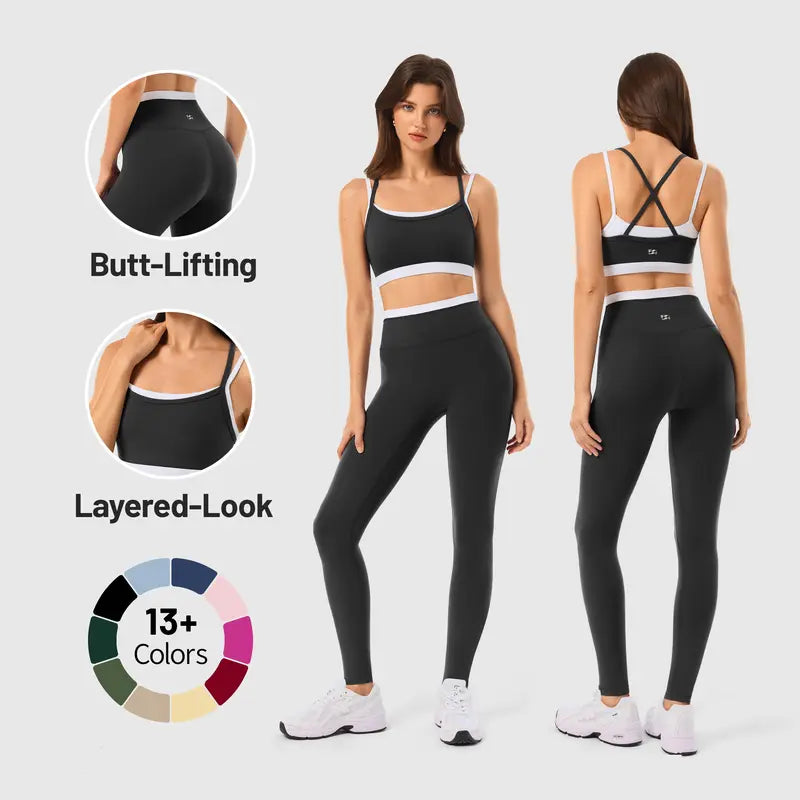 INNO MINT Women's 2-Piece Fitted Workout Set - Soft, Breathable Spandex Outfit with Seamless Yoga Leggings and Padded Sports Bra for High-Performance Gym Wear