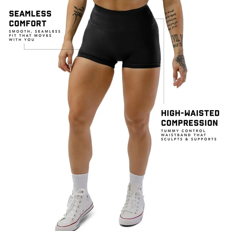 Gymreapers Halo Athletic Compression Shorts for Women - Seamless Knit Interlock Fabric for Breathability and Flexibility, Gym Training Shorts, High Stretch Shorts