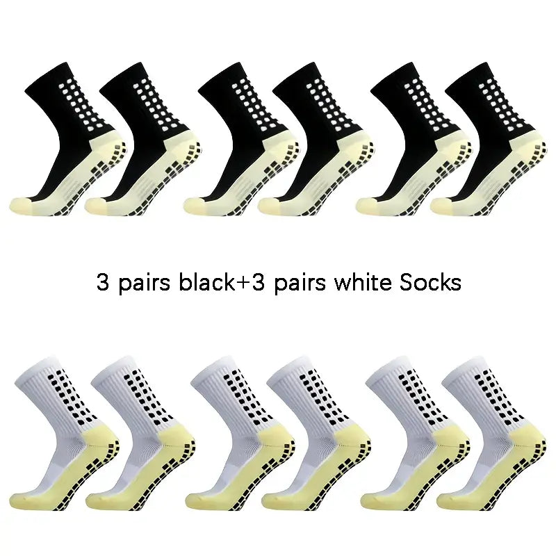 Lpxpass Adults' Grip Sports Socks - Cushioned, Breathable Crew Soccer Accessories, Non-Slip Silicone Soles for Stable Grip for Outdoor Field Play, Universal Sport Use, Hand Wash (3,6,10 Pairs)