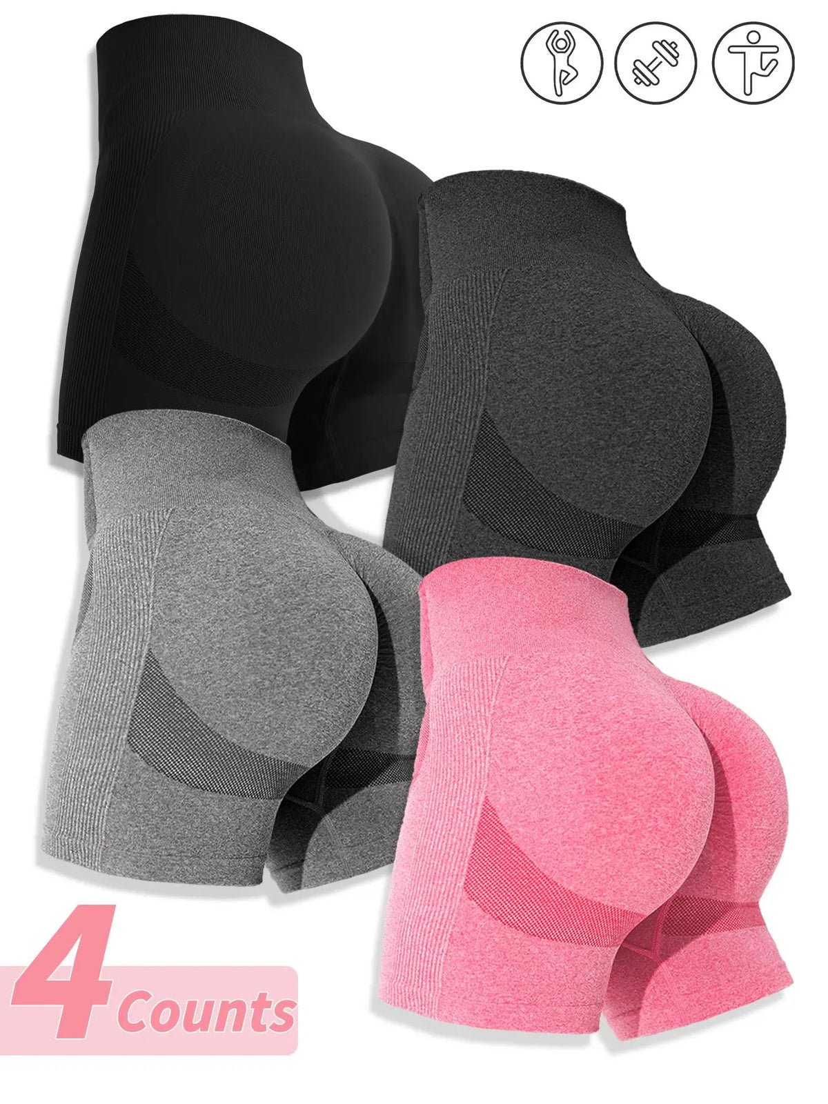 Women'S Multicolor Solid High Waist Sports Gym Shorts, Workout Exercise Shorts, Spring Seamless High Stretch Comfortable Breathable Tummy Control Gym Workout Running Yoga Shorts