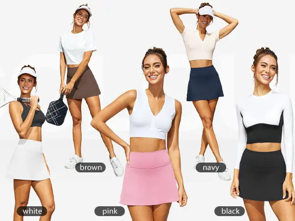 DLOODA Women'S High-Waist High-Stretch Synthetic Fitted Above-The-Knee Skirted Shorts, Tennis Attire Activewear with Pocket Bottoms for Summer Golf Workouts